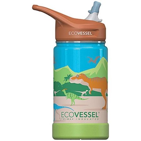 ECOVESSEL Eco Vessel 734046 12 oz Frost Kids TriMax Insulated Water Bottle with Straw; Dnosaur 734046
